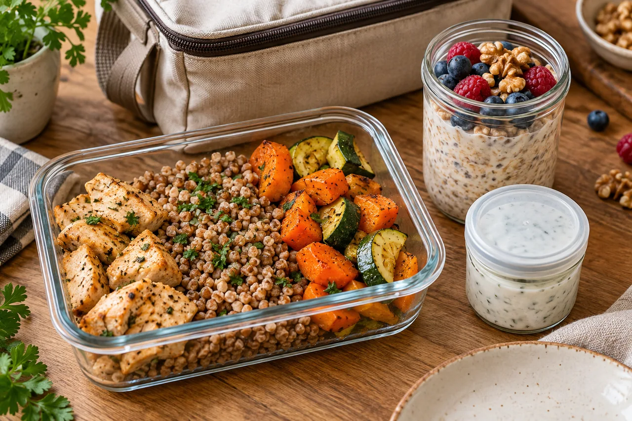 Jadłospis do pracy - lunchboxy i szybkie posiłki na 5 dni - jadłospis Jadłospis do pracy - lunchboxy i szybkie posiłki na 5 dni — propozycja posiłku z planu