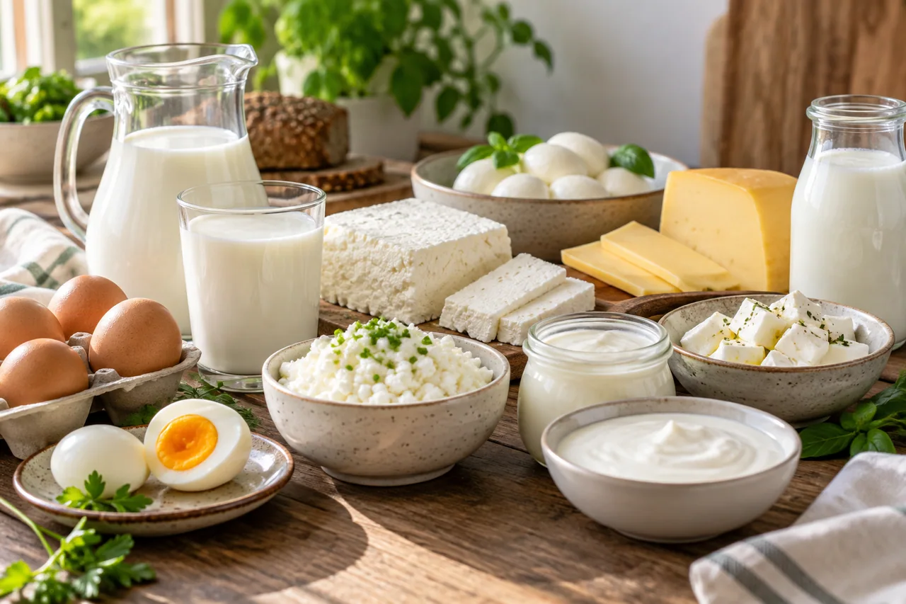 Nabiał i jajka kcal - ile kalorii mają produkty mleczne? - ilustracja grupy produktów i wartości kcal
