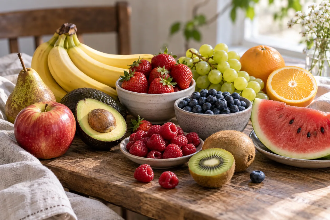 Owoce kcal - ile kalorii mają popularne owoce? - ilustracja grupy produktów i wartości kcal