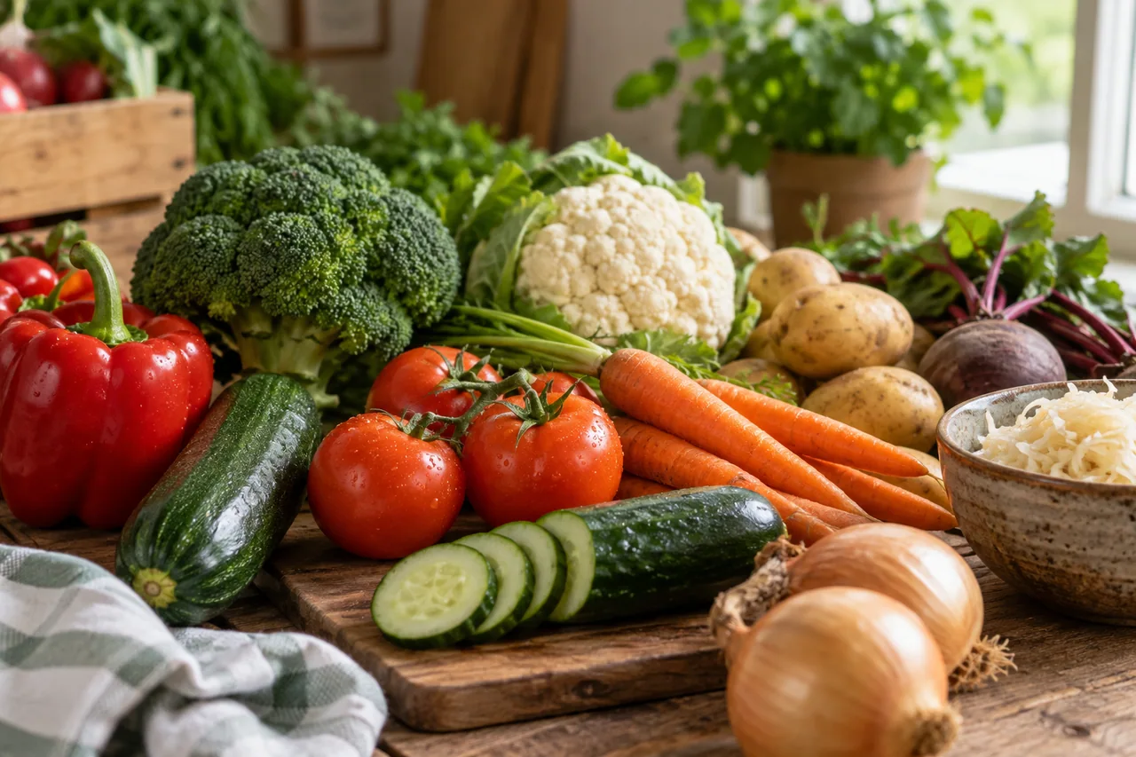Warzywa kcal - ile kalorii mają warzywa? - ilustracja grupy produktów i wartości kcal