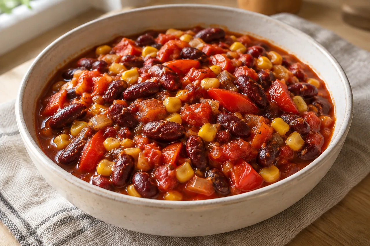 Chili sin carne z fasolą - przepis Chili sin carne z fasolą — przykładowe podanie potrawy