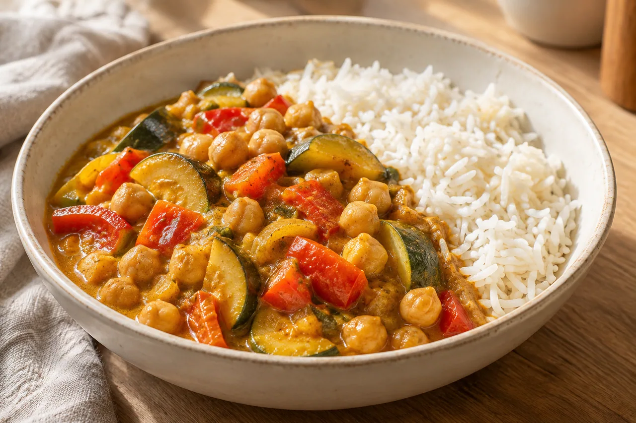 Curry z warzywami i ciecierzycą - przepis Curry z warzywami i ciecierzycą — przykładowe podanie potrawy