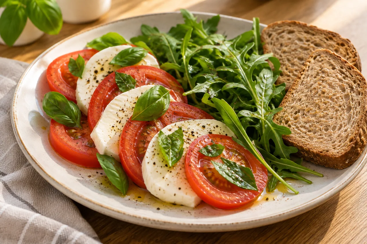 Kolacja z mozzarellą i pomidorami - przepis Kolacja z mozzarellą i pomidorami — przykładowe podanie potrawy
