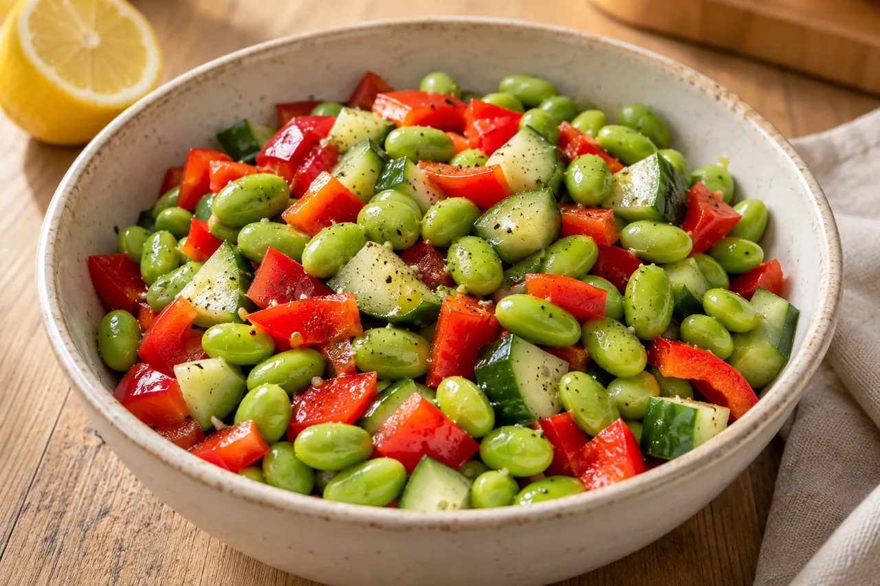 Przekąska z edamame i warzywami - przepis Przekąska z edamame i warzywami — przykładowe podanie potrawy