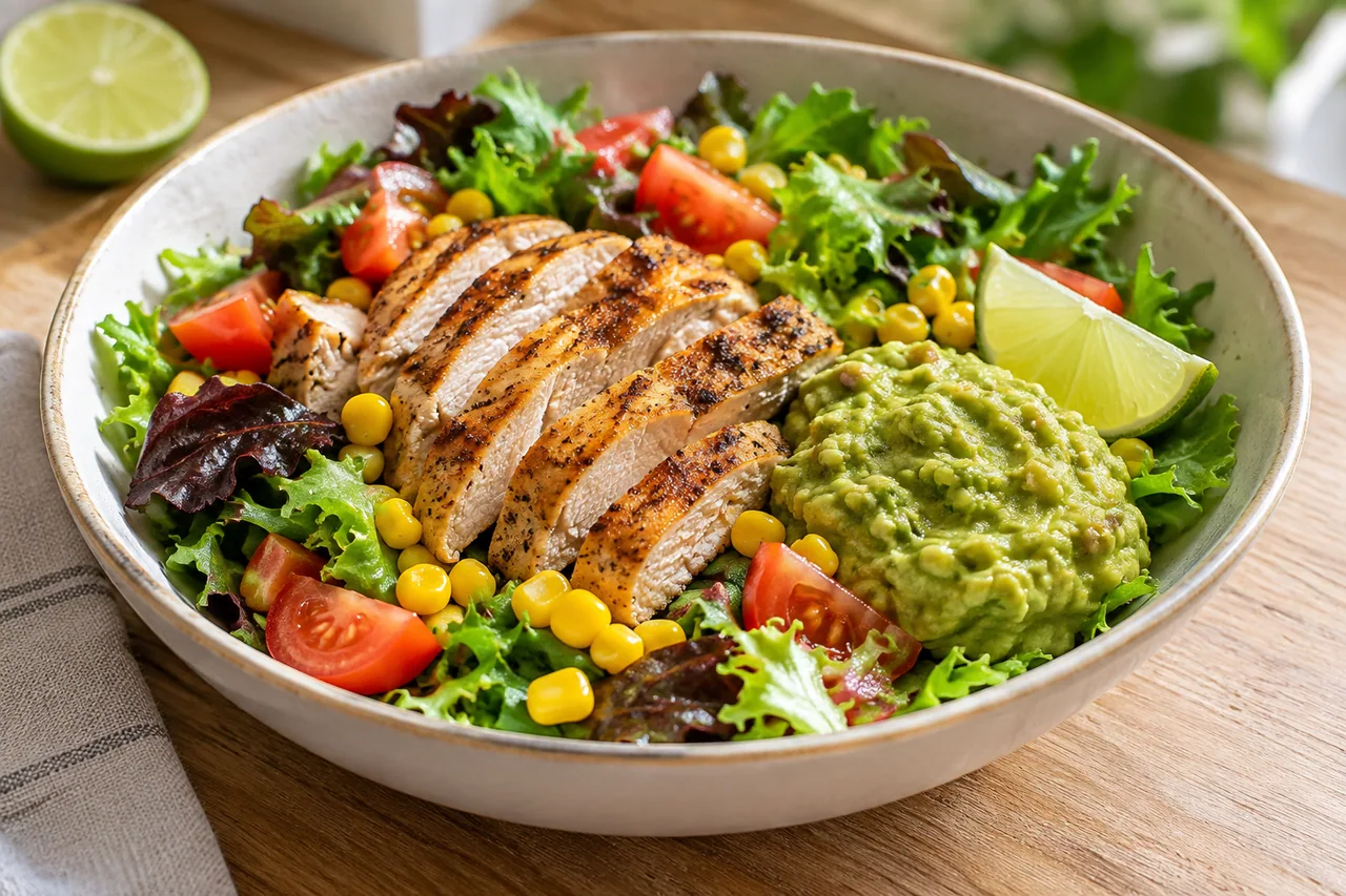 Sałatka z kurczakiem i guacamole - przepis Sałatka z kurczakiem i guacamole — przykładowe podanie potrawy