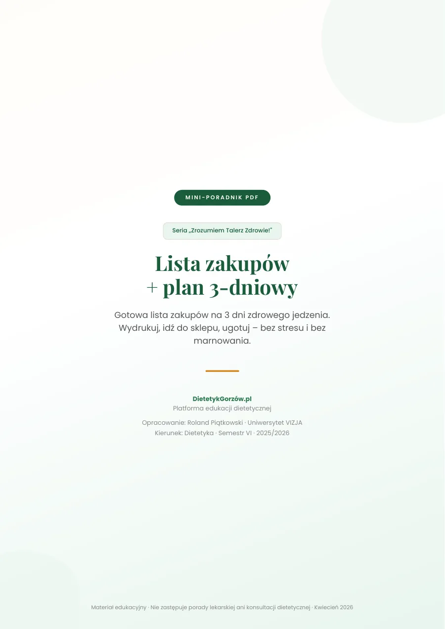 Miniatura pierwszej strony poradnika: Lista zakupów + plan 3-dniowy
