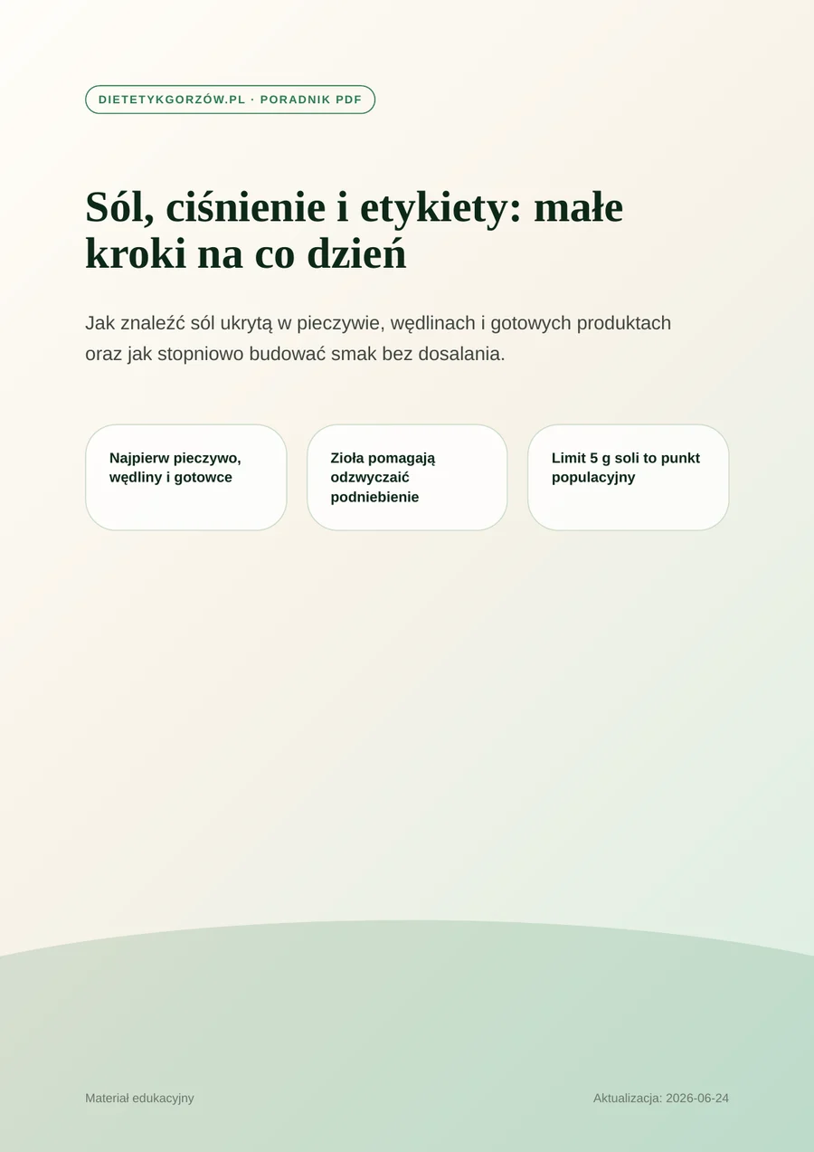 Miniatura pierwszej strony poradnika: Sól, ciśnienie i etykiety: małe kroki na co dzień